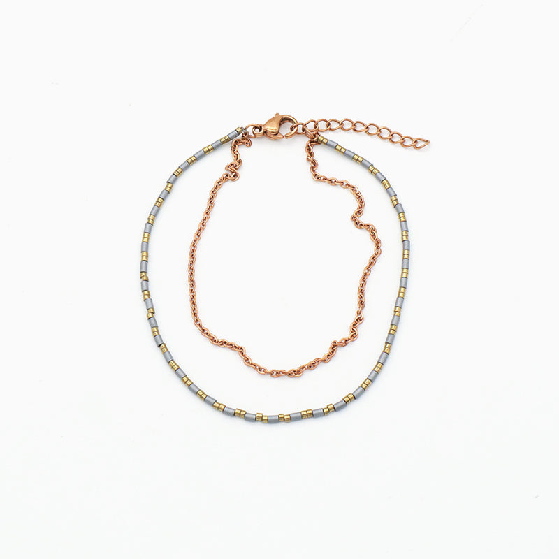 Custom Double layer Gold Plated Stainless steel chain bead Bangle bracelet Woman Handmade Natural Stone beaded Bracelet Jewelry