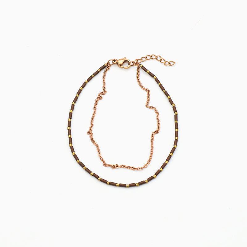Custom Double layer Gold Plated Stainless steel chain bead Bangle bracelet Woman Handmade Natural Stone beaded Bracelet Jewelry