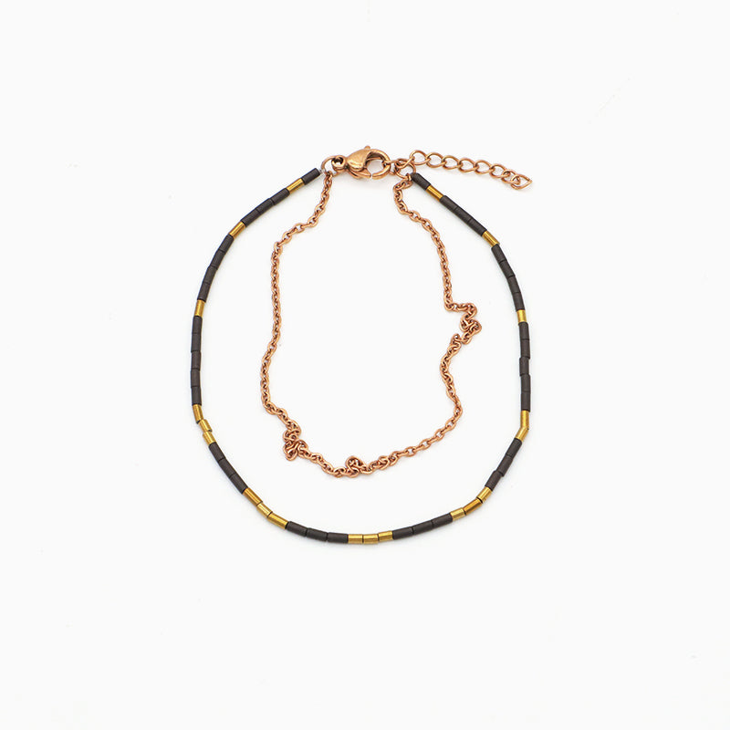 Custom Double layer Gold Plated Stainless steel chain bead Bangle bracelet Woman Handmade Natural Stone beaded Bracelet Jewelry