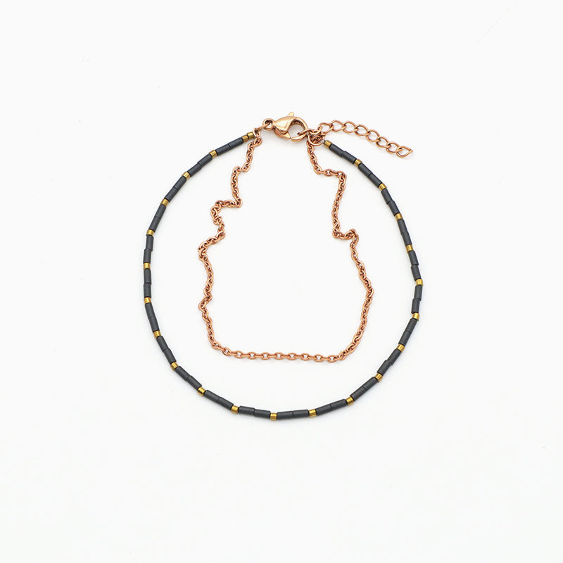 Custom Double layer Gold Plated Stainless steel chain bead Bangle bracelet Woman Handmade Natural Stone beaded Bracelet Jewelry