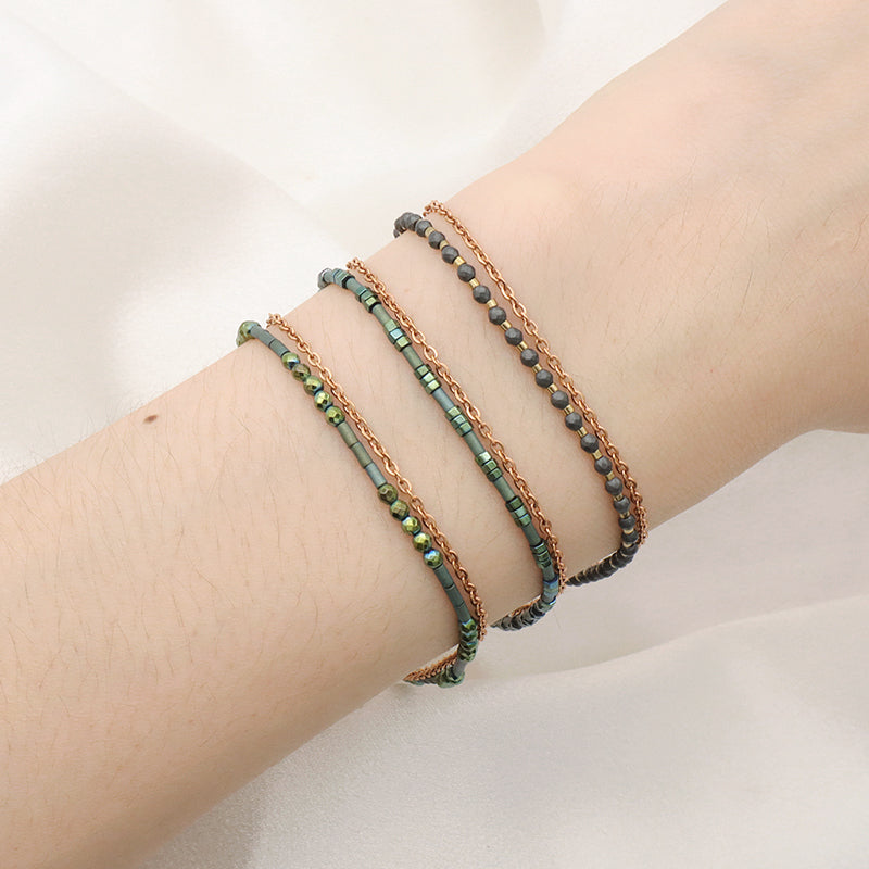 Double laminar Gold Plated Stainless steel chain beaded bracelet Jewelry Women Handmade Natural Stone beads for bracelet making