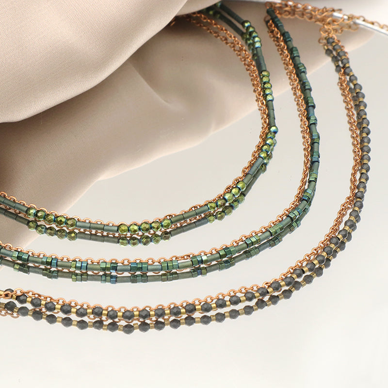 Double laminar Gold Plated Stainless steel chain beaded bracelet Jewelry Women Handmade Natural Stone beads for bracelet making