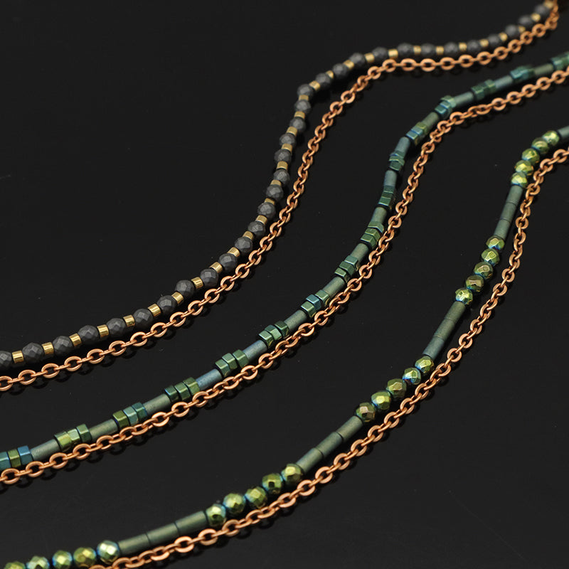 Double laminar Gold Plated Stainless steel chain beaded bracelet Jewelry Women Handmade Natural Stone beads for bracelet making