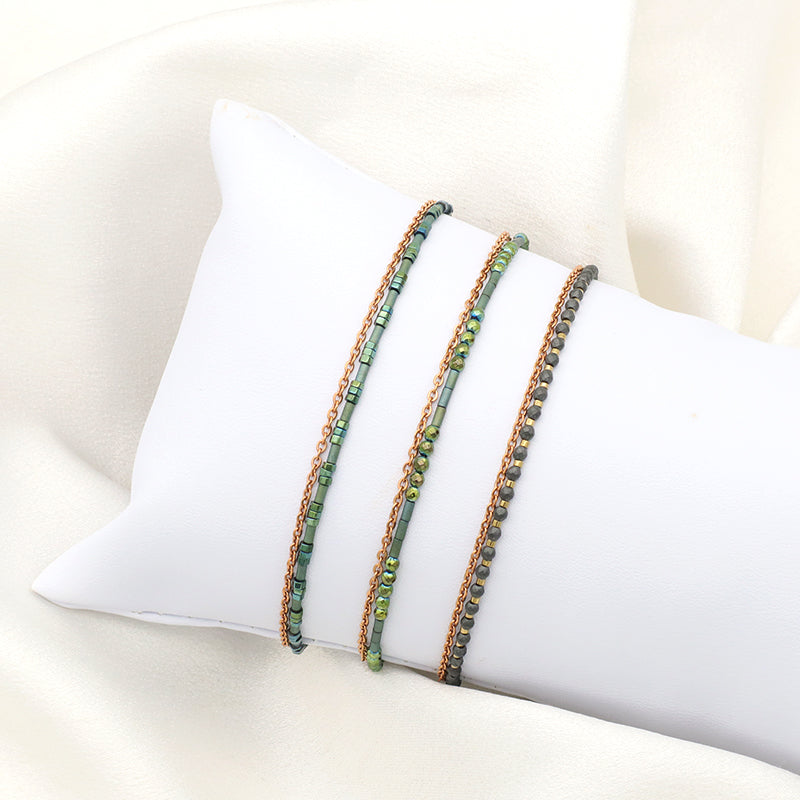 Double laminar Gold Plated Stainless steel chain beaded bracelet Jewelry Women Handmade Natural Stone beads for bracelet making