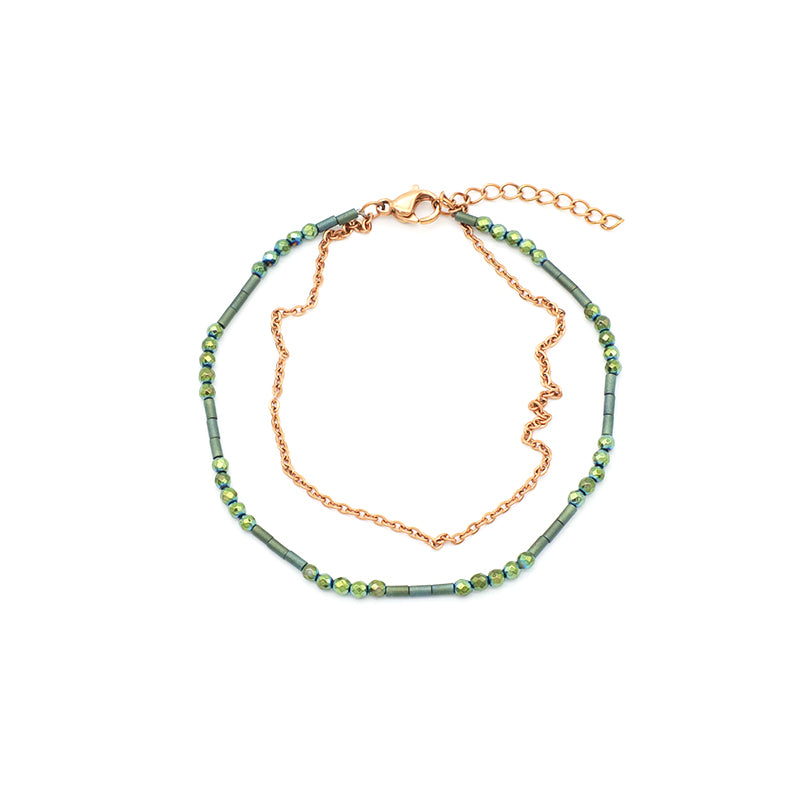Double laminar Gold Plated Stainless steel chain beaded bracelet Jewelry Women Handmade Natural Stone beads for bracelet making
