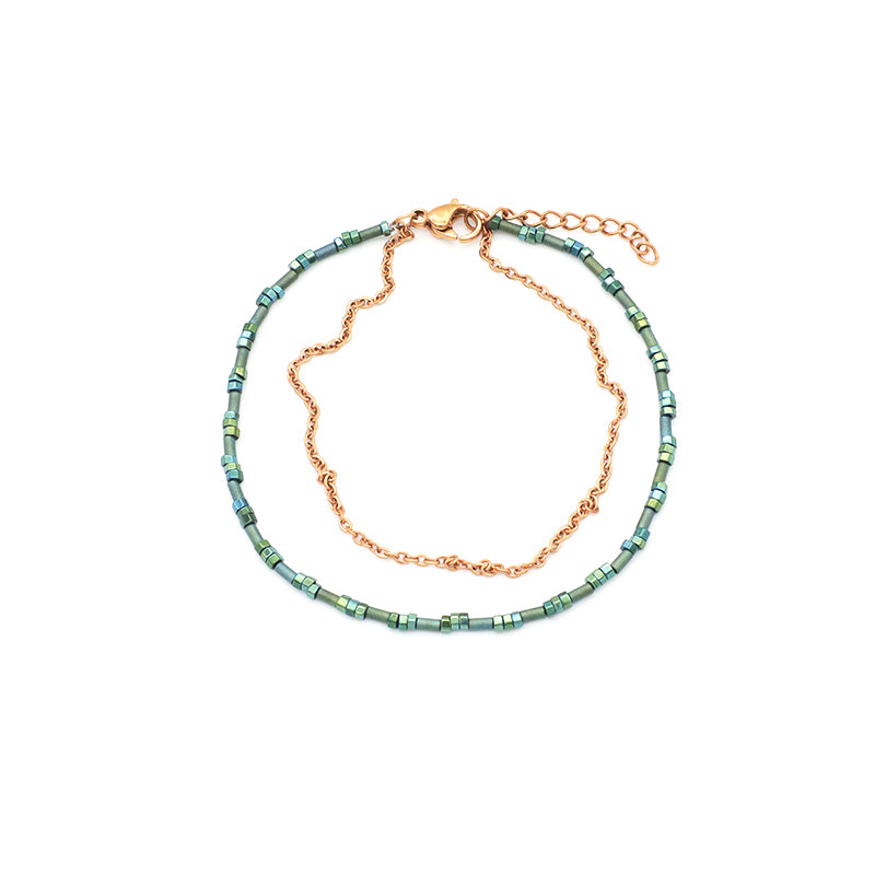 Double laminar Gold Plated Stainless steel chain beaded bracelet Jewelry Women Handmade Natural Stone beads for bracelet making