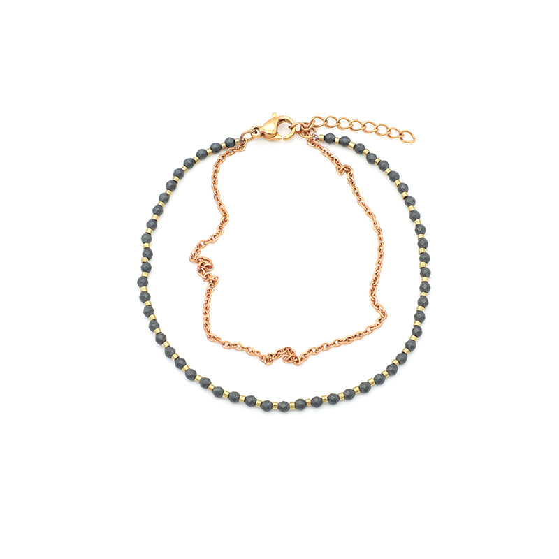 Double laminar Gold Plated Stainless steel chain beaded bracelet Jewelry Women Handmade Natural Stone beads for bracelet making