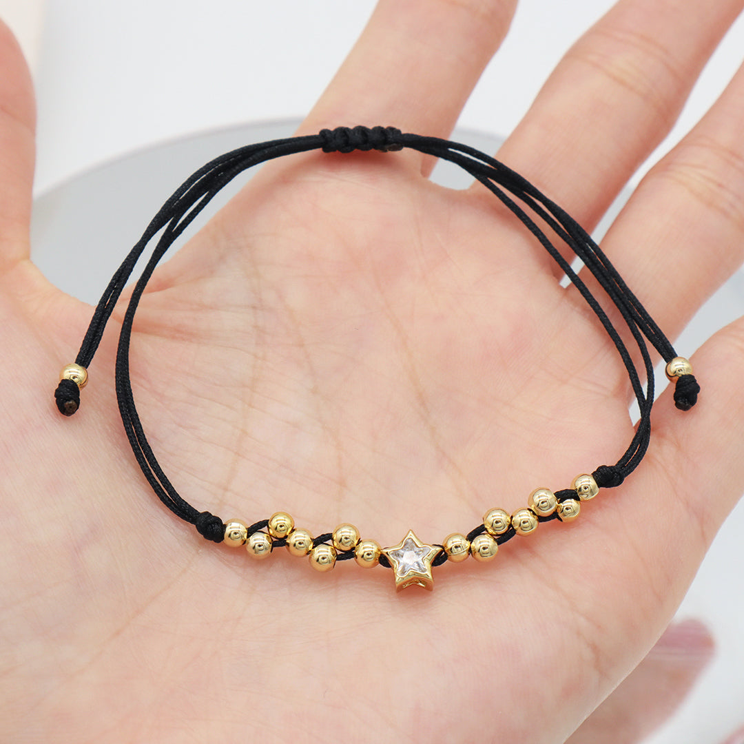 Wholesale Manufacture Customized OEM Gold Plated Beads Adjustable Braided Rope Star Charm Handmade Woven Bracelet For Women Girls