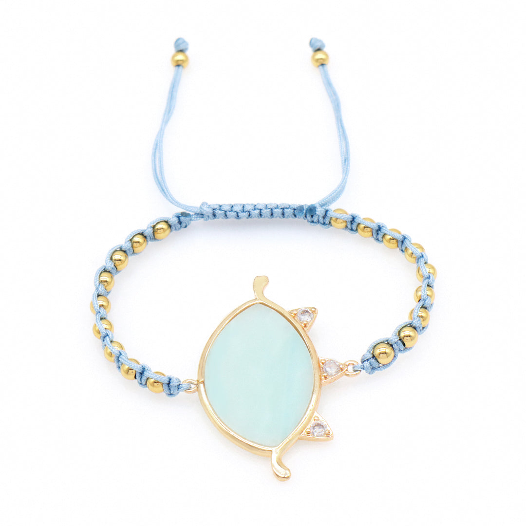 Custom Factory Blue Handmade Woven Friendship Gold plated 4mm Beaded OEM Natural Stone Charm bracelets for women jewelry beads