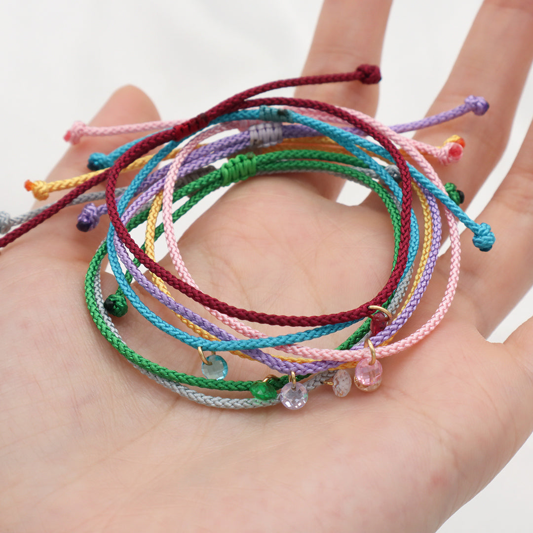 OEM Manufacture Custom Factory Gift Handmade Braided Rope Adjustable 925 silver sterling CZ Charm Bracelet For Teen Girl Women