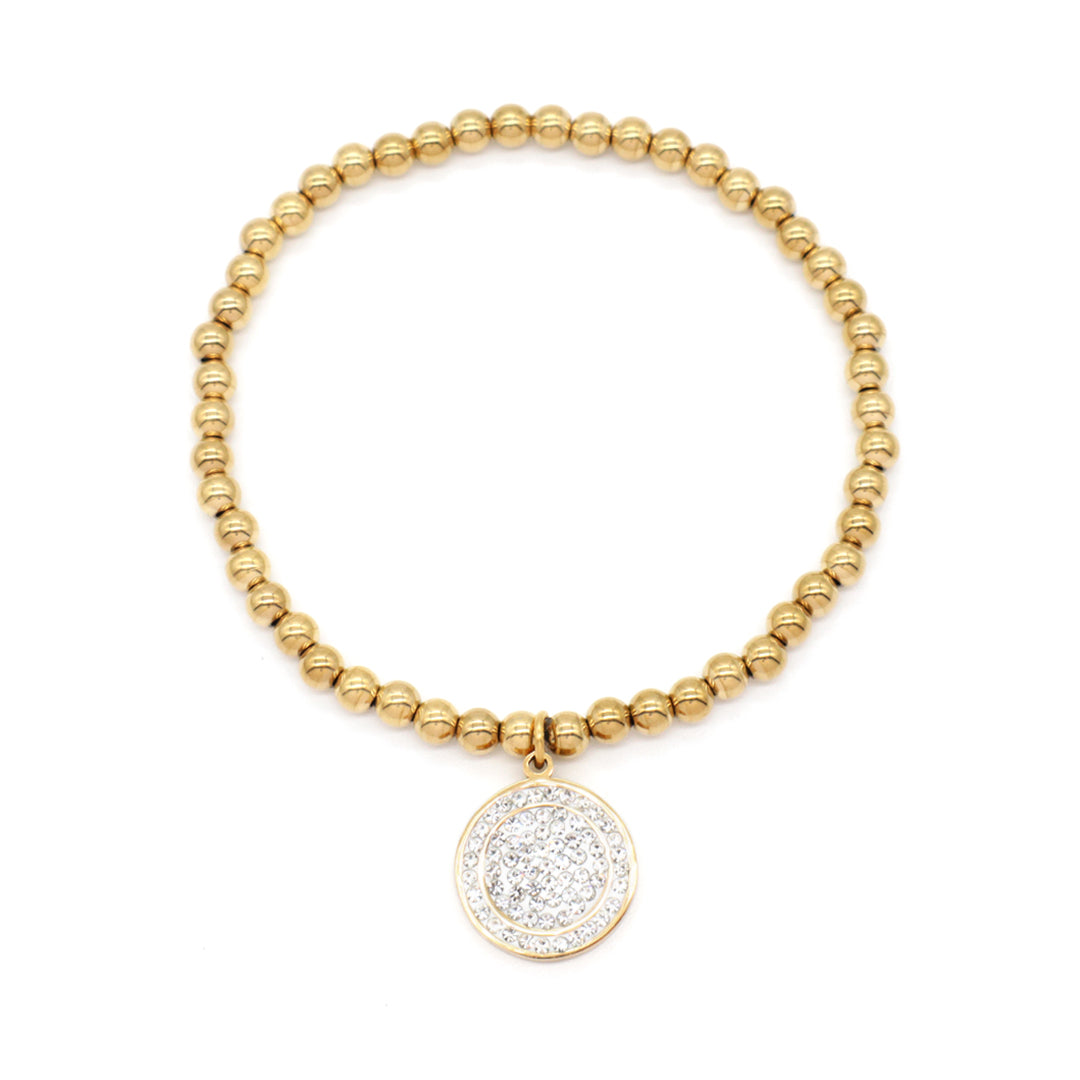 OEM Custom Diy Wholesale Factory Handmade Gold Plated 4mm Stainless Steel Beaded Heart Round Cross Charm Bracelet For Women Gift