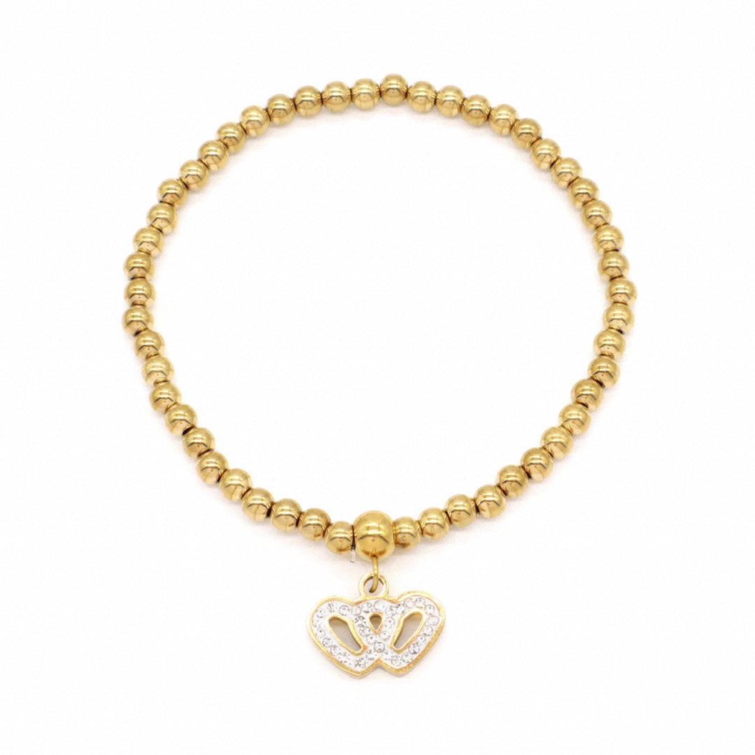 Custom Diy Wholesale Factory Handmade Gold Plated 4mm Stainless Steel Beaded Square Flower Crown Charm Bracelet For Women Gift