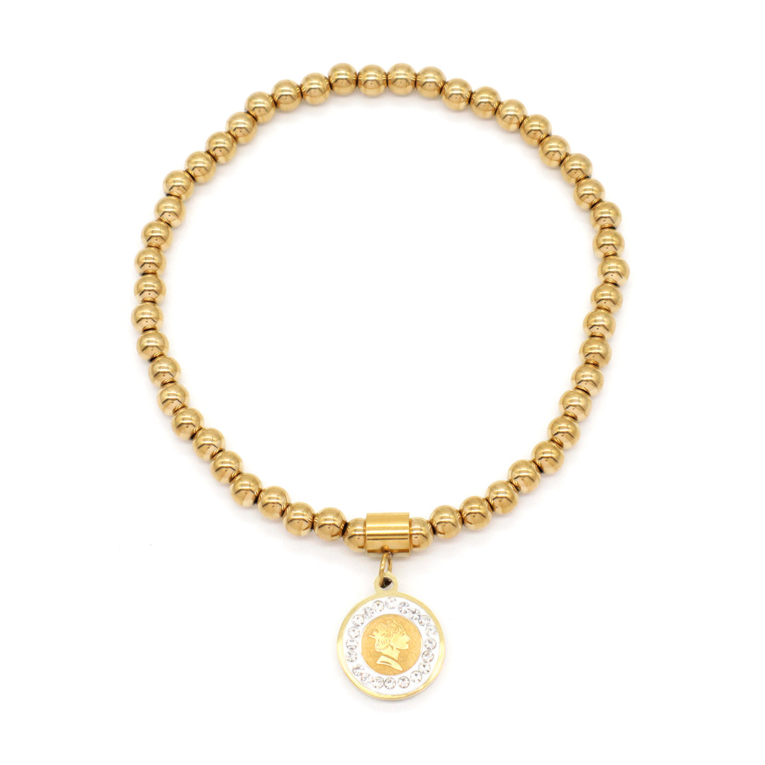 Wholesale Custom Diy Handmade CZ Flower Family Tree Charm Gold Plated 4mm Stainless Steel Beaded Bracelet for Teen Girl Women