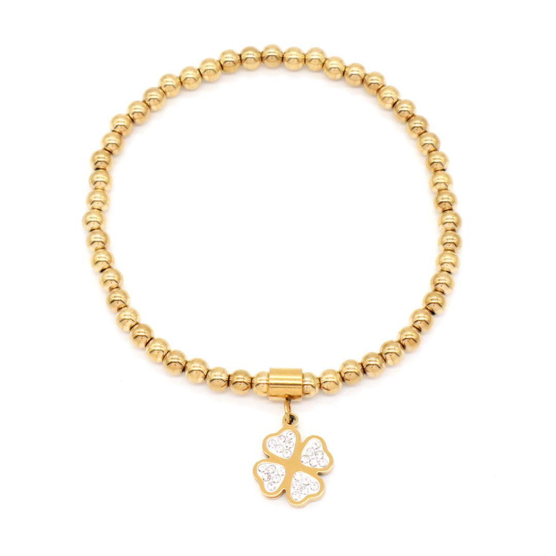 Handmade Custom Diy Wholesale Women Eyes Flower Heart Rudder Charm 4mm Gold Plated Stainless Steel Beaded Evil Eyes Bracelet