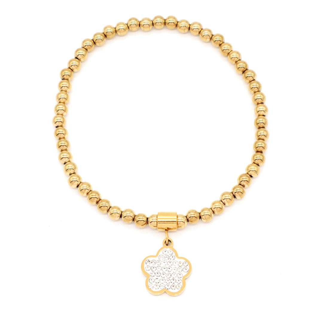 Wholesale Custom Women Diy CZ Heart Star Butterfly Flower Anchor Charm 4mm Gold Plated Stainless Steel Handmade Beaded Bracelet