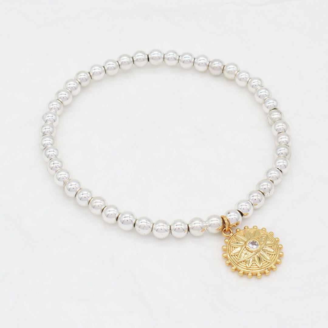 OEM Handmade Custom Women Gift Diy Silver Plated 4mm Natural Stone Beaded CZ Clock Smiley Face Evil Eyes Heart Charm Bracelets