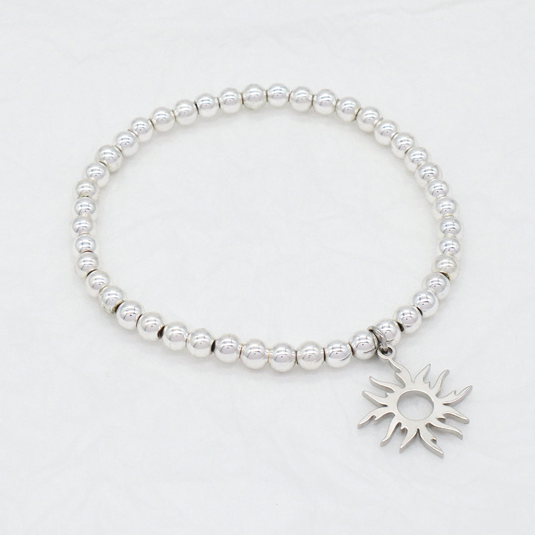 OEM Handmade Custom Women Diy CZ Sun Starfish Hamsa Hand Lucky Charm Silver Plated 4mm Natural Stone Beaded Bracelets For Gift