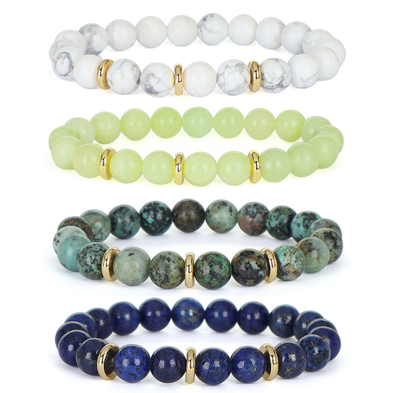 Custom Energy Yoga Healing Elastic Handmade Jewelry Gift Women Men Gold Plated Brass Charm 8mm Natural Stone Beads Bracelet