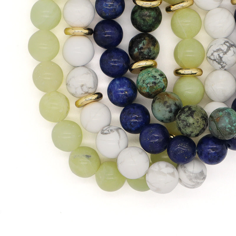 Custom Energy Yoga Healing Elastic Handmade Jewelry Gift Women Men Gold Plated Brass Charm 8mm Natural Stone Beads Bracelet