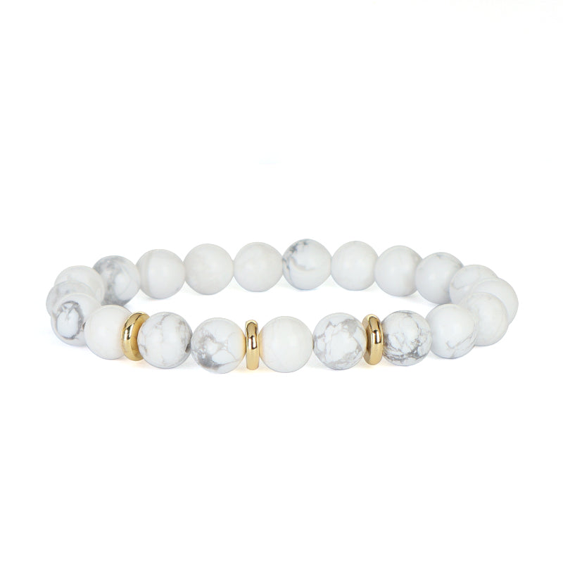 Custom Energy Yoga Healing Elastic Handmade Jewelry Gift Women Men Gold Plated Brass Charm 8mm Natural Stone Beads Bracelet