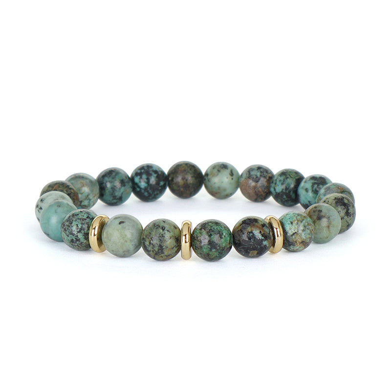 Custom Energy Yoga Healing Elastic Handmade Jewelry Gift Women Men Gold Plated Brass Charm 8mm Natural Stone Beads Bracelet