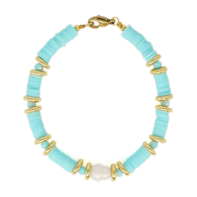 Custom Jewelry Handmade Polymer Clay Gold Plated Beads Charm Fresh Water Pearl Bracelet