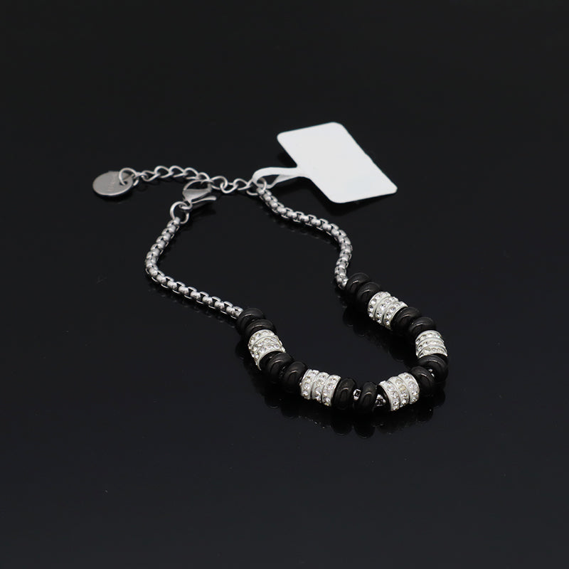 Custom China Factory New Wholesale Manufacture Fashion Jewelry Adjustable No Tarnish Stainless Steel Black White Micro Pave CZ Bangle Bracelet