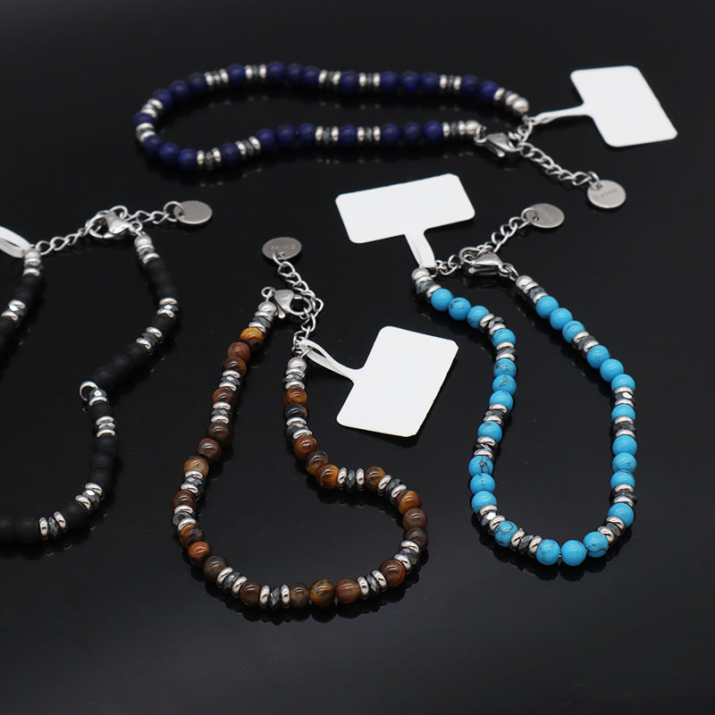 Manufacture Wholesale Customized China Factory Fashionable Charm Jewelry Gift Women Black Brown Blue Beads Adjustable Stainless Steel Bracelet Bangle