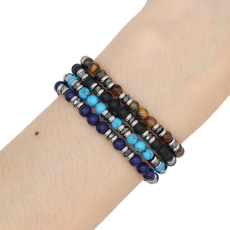 Manufacture Wholesale Customized China Factory Fashionable Charm Jewelry Gift Women Black Brown Blue Beads Adjustable Stainless Steel Bracelet Bangle