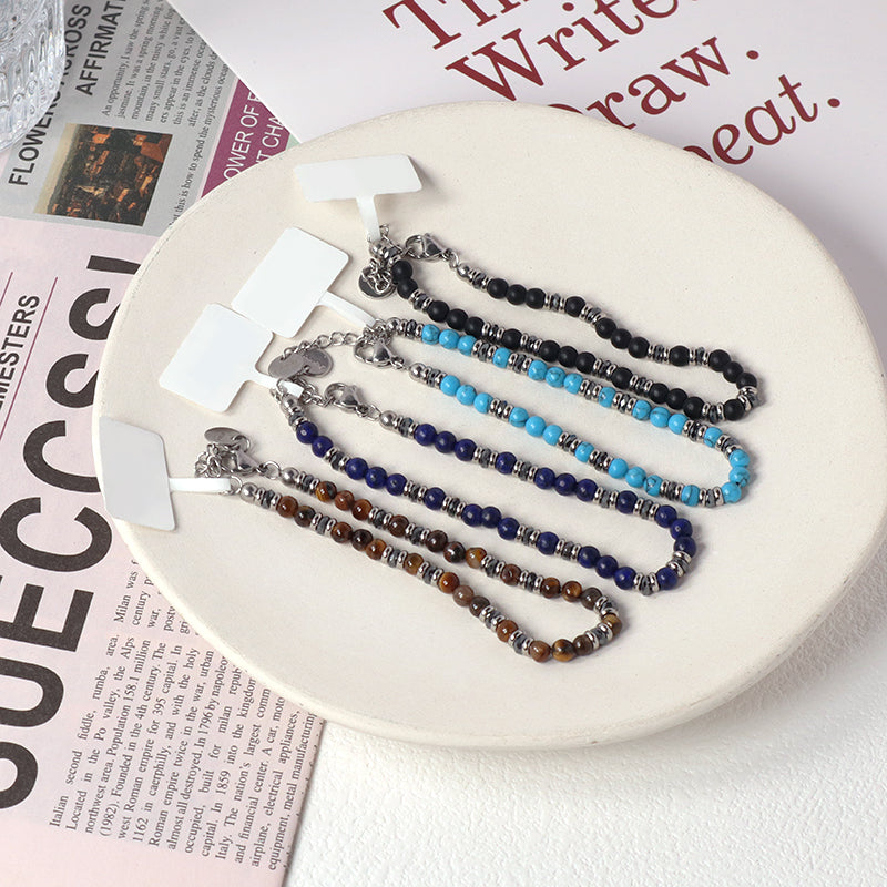 Manufacture Wholesale Customized China Factory Fashionable Charm Jewelry Gift Women Black Brown Blue Beads Adjustable Stainless Steel Bracelet Bangle