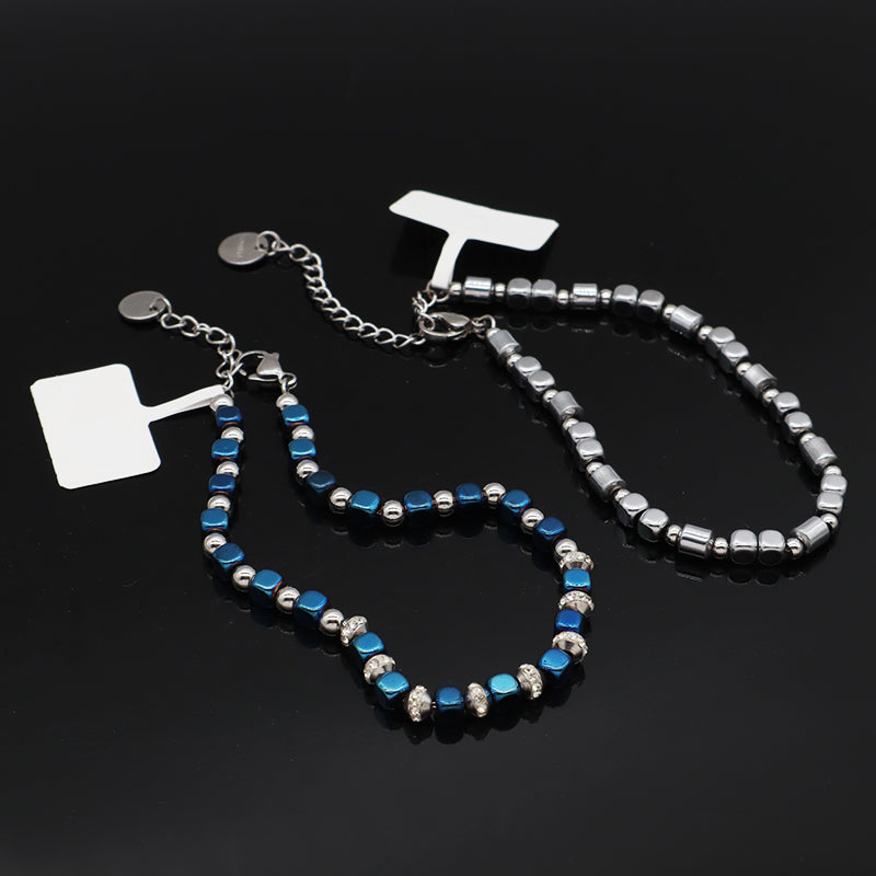 Hot Selling Wholesale Manufacture Customized China Factory Fashionable Charm Jewelry Gift Women Adjustable CZ Blue Beads Stainless Steel Bracelet Bangle