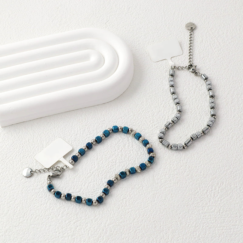 Hot Selling Wholesale Manufacture Customized China Factory Fashionable Charm Jewelry Gift Women Adjustable CZ Blue Beads Stainless Steel Bracelet Bangle