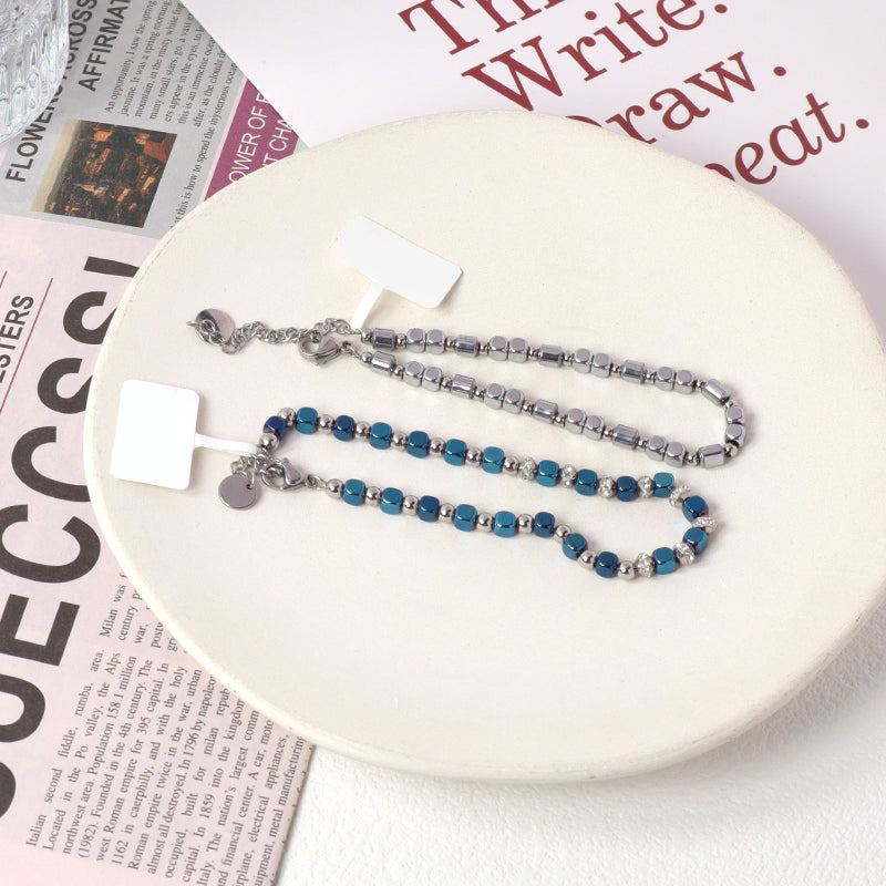 Hot Selling Wholesale Manufacture Customized China Factory Fashionable Charm Jewelry Gift Women Adjustable CZ Blue Beads Stainless Steel Bracelet Bangle