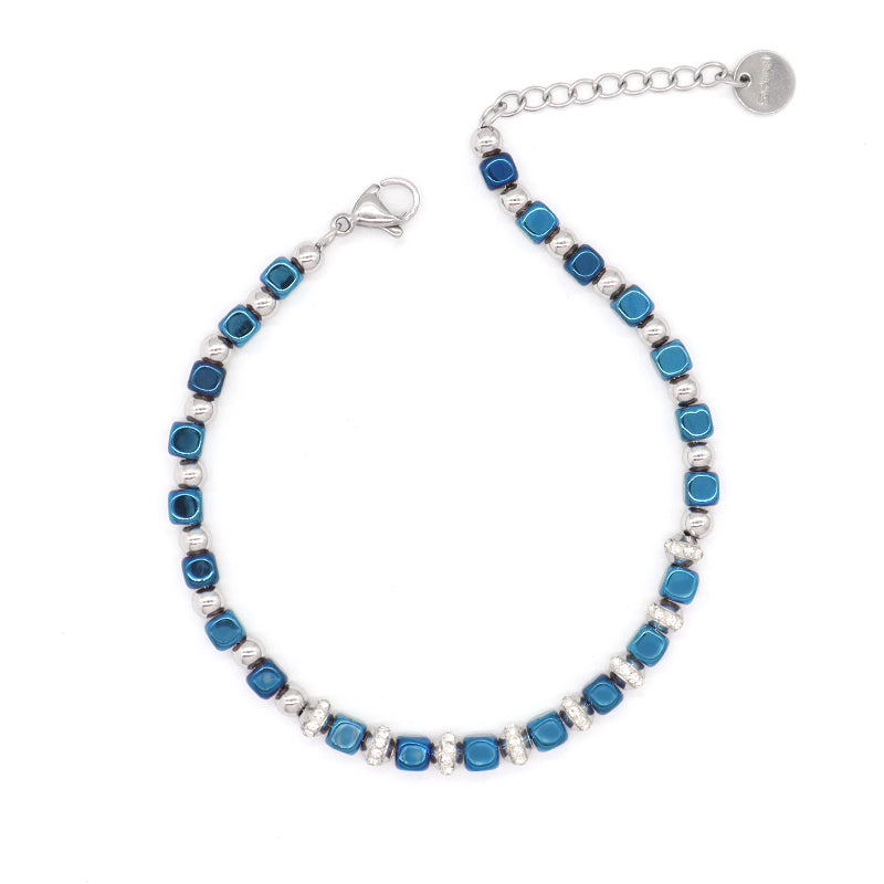 Hot Selling Wholesale Manufacture Customized China Factory Fashionable Charm Jewelry Gift Women Adjustable CZ Blue Beads Stainless Steel Bracelet Bangle