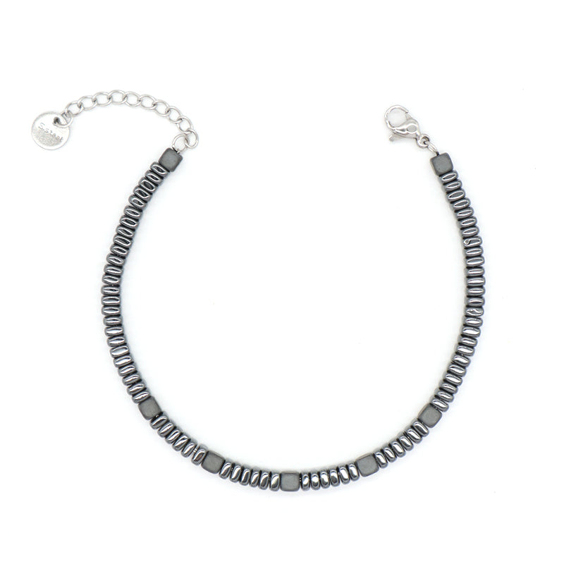 Wholesale China Factory Fashionable Manufacture Jewelry Custom Gift Bangle Grey Beads Charm Stainless Steel Adjustable Bracelet For Women Men