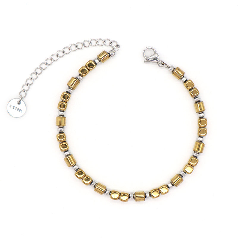 Custom Manufacture China Factory Fashionable Wholesale Jewelry Gift Bangle Adjustable Gold Plated Blue Beads Charm Stainless Steel Bracelet For Women Men