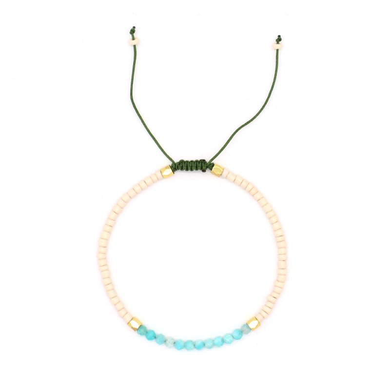 New Custom Women Handmade Adjustable Gold Plated Charm Natural Stone Seed Beads Woven Macrame Bracelet