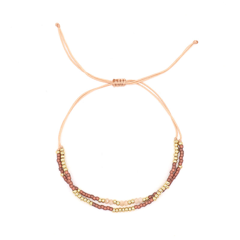 Wholesale Double Layer Gold Plated Glass Crystal Beaded Women Fashion Braided Jewelry Gift Custom Woven Handmade Adjustable Macrame Cord Miyuki Bracelet
