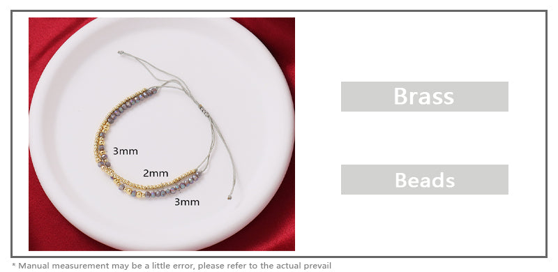 Women Custom Double Layer Wholesale Fashion Braided Jewelry Gift Woven Adjustable Handmade Macrame Cord Gold Plated Grey Glass Crystal Beaded Bracelet