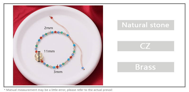 New Arrival Customized Handmade Adjustable Gold Plated CZ Charm Woven Macrame Natural Stone Beads Bracelet For Gift Women