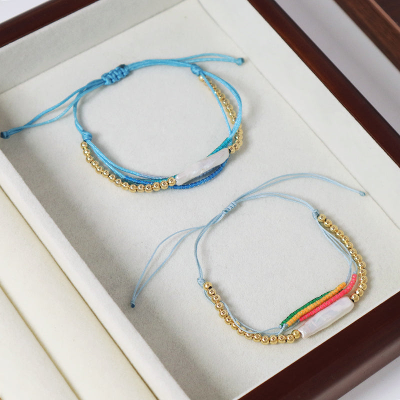 OEM Handmade Custom Four Layer Women Jewelry Adjustable Natural Fresh Water Pearl Braided Woven Macrame Miyuki Beads Bracelet
