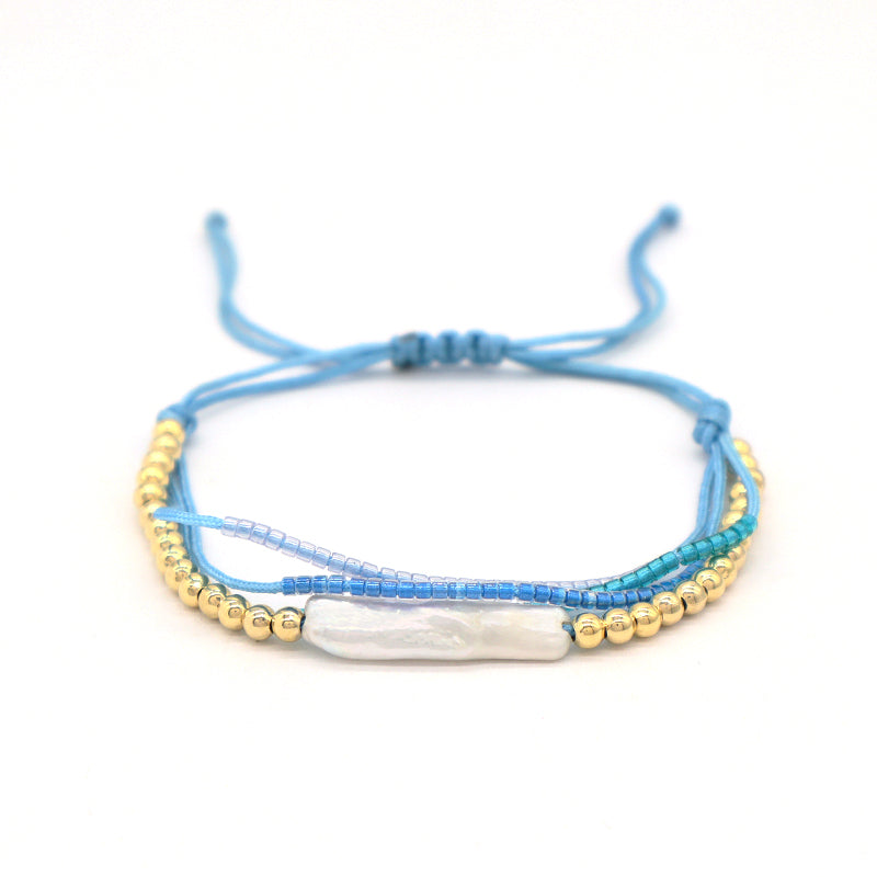 OEM Handmade Custom Four Layer Women Jewelry Adjustable Natural Fresh Water Pearl Braided Woven Macrame Miyuki Beads Bracelet