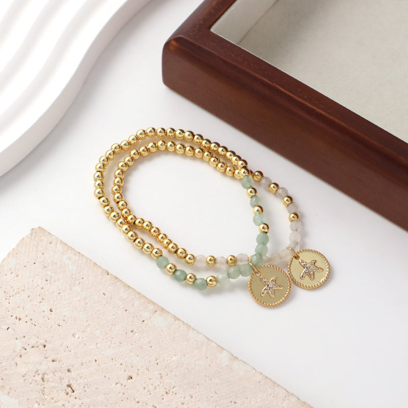 Handmade Custom Gold Plated 4mm Beaded Jewelry Elastic Healing Energy Faceted Natural Stone Beads Bracelet For Women Gift