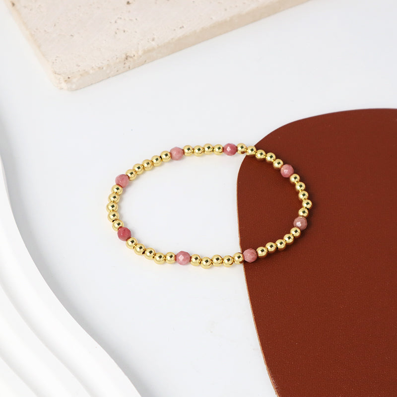New Arrival OEM Fashion Custom Handmade Women Jewelry Gift 4mm Gold Plated Beaded Elastic Yoga Natural Stone Beads Bracelet