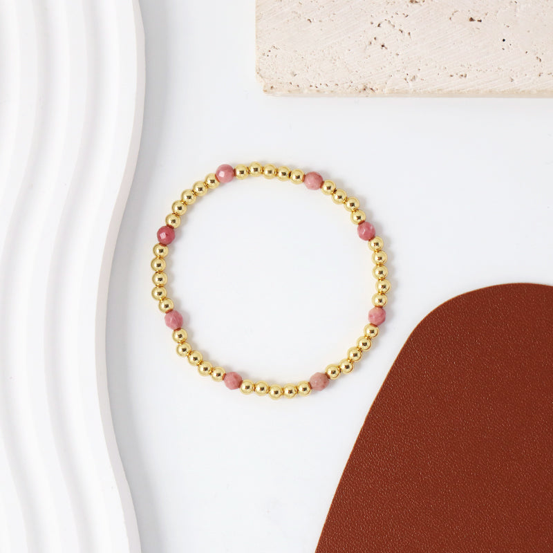 New Arrival OEM Fashion Custom Handmade Women Jewelry Gift 4mm Gold Plated Beaded Elastic Yoga Natural Stone Beads Bracelet