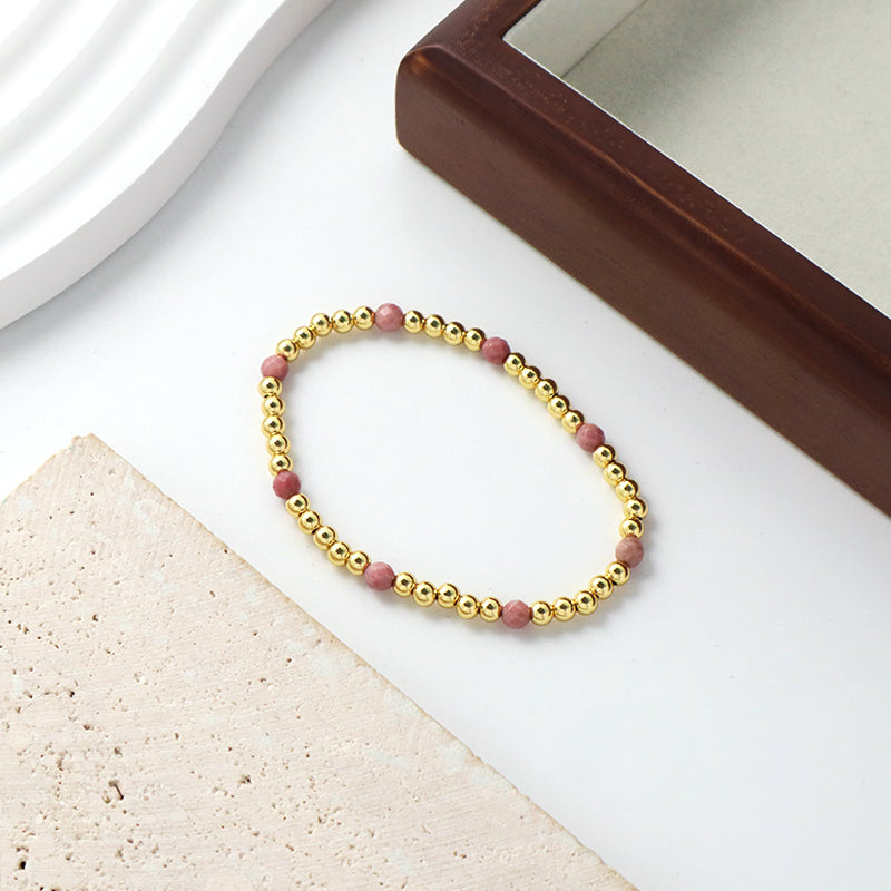 New Arrival OEM Fashion Custom Handmade Women Jewelry Gift 4mm Gold Plated Beaded Elastic Yoga Natural Stone Beads Bracelet