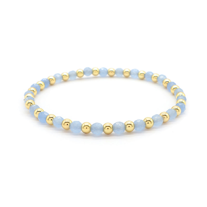 Custom Women Jewelry Wholesale Handmade Gift Elastic Gemstone Natural Stone Gold Plating Brass Beaded Bracelet