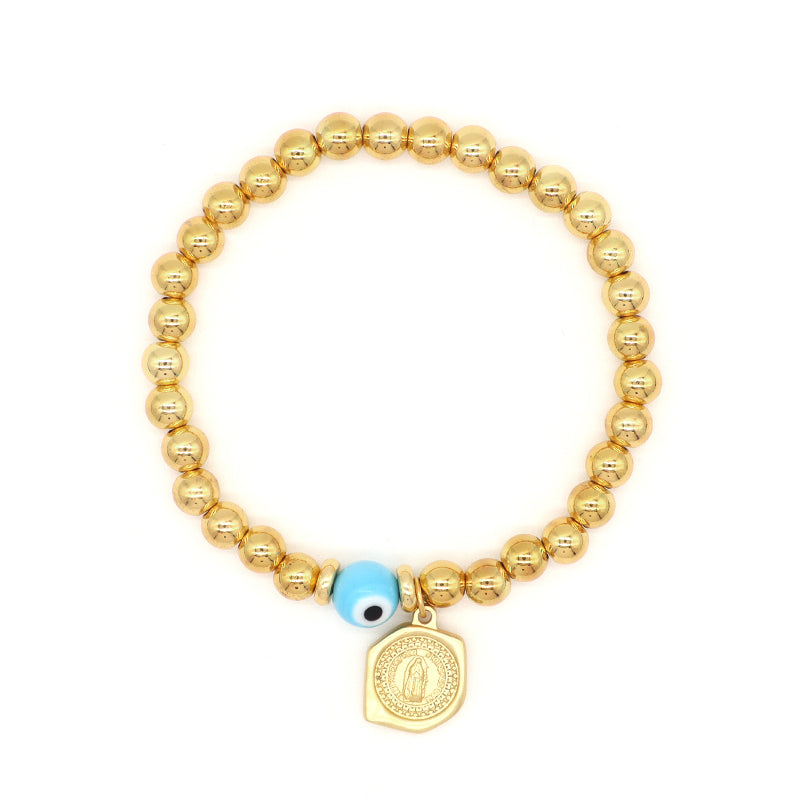 Custom Women Jewelry Wholesale Handmade Gift Elastic 4mm 6mm Gold Plated CZ Charm Starfish Turkish Evil Eyes Beaded Bracelet