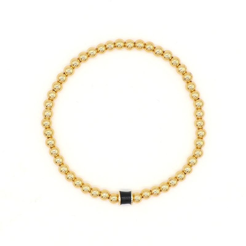 White Pink Red Blue Purple Black Custom Women Jewelry Handmade Elastic 4mm Gold Plated Enamel Connector Charm Beaded Bracelet