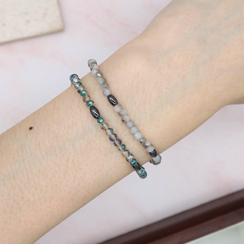 Manufacture Handmade China Factory Wholesale OEM Custom Women Jewelry Adjustable Elastic Hematite Glass Crystal Beaded Bracelet